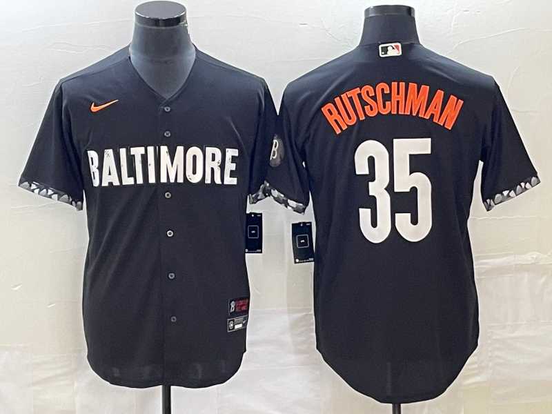 Mens Baltimore Orioles #35 Adley Rutschman Black 2023 City Connect Cool Base Stitched Jerseys
